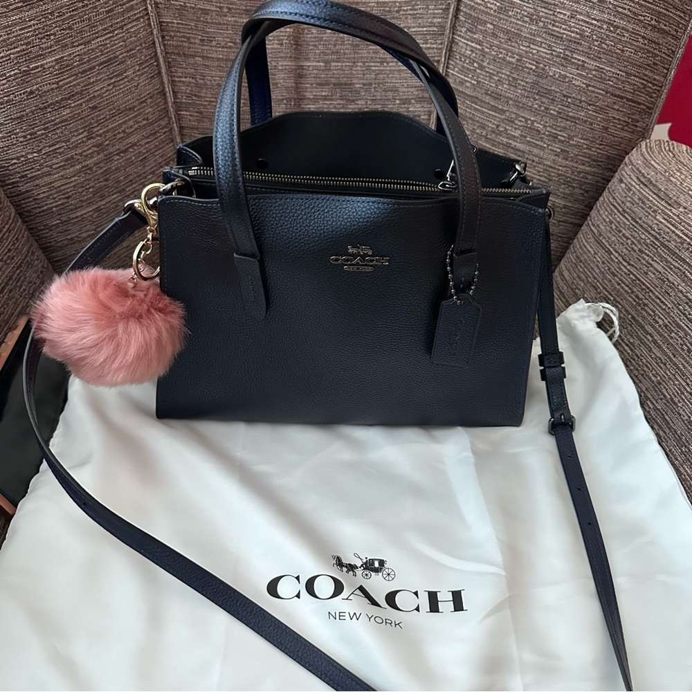 Coach metallic navy Charlie carryall 28 tote/ crossbody with removable strap